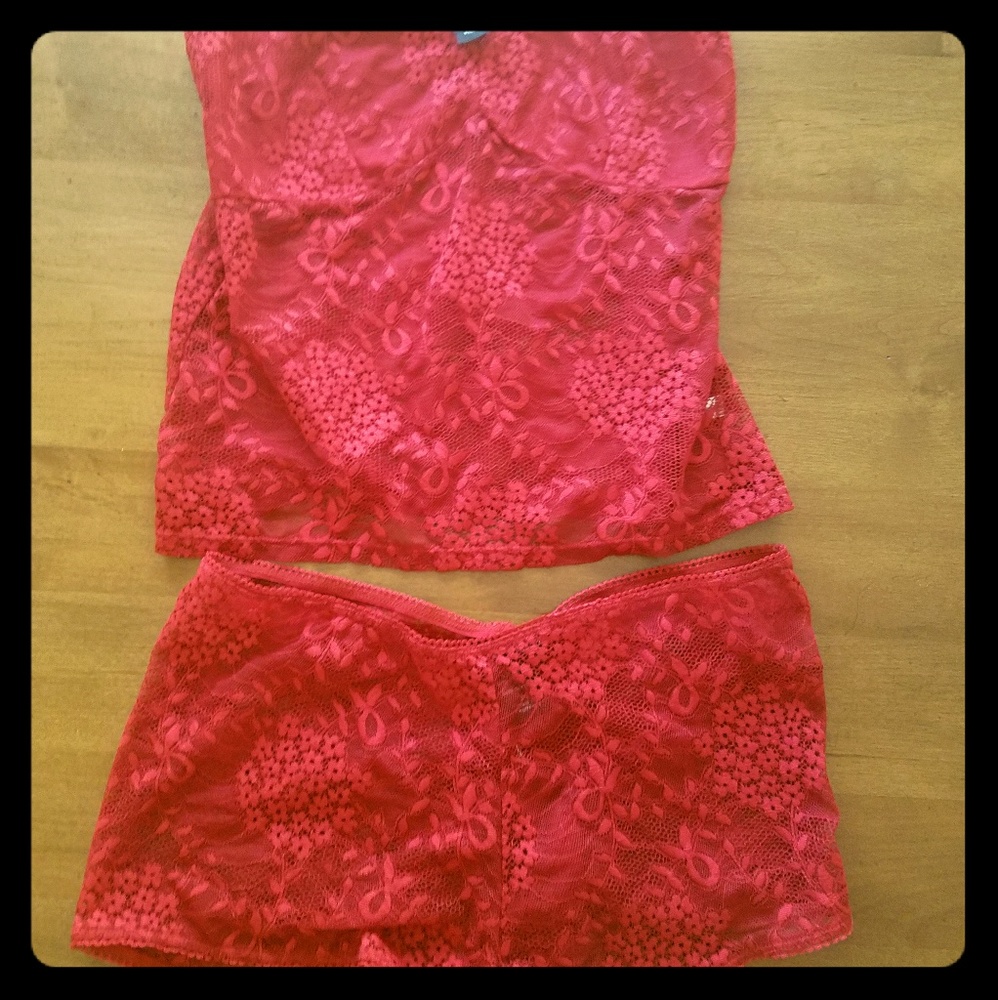 Red lace camisole & matching boy shorts